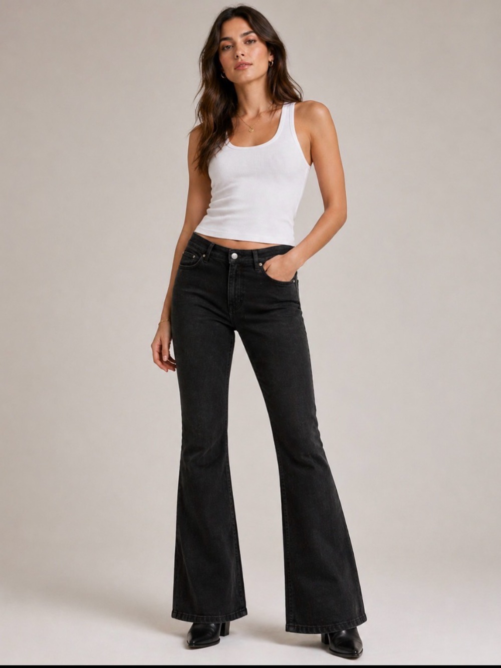Boden Black Flare Jeans Size 14 High Rise Stretch Denim EUC